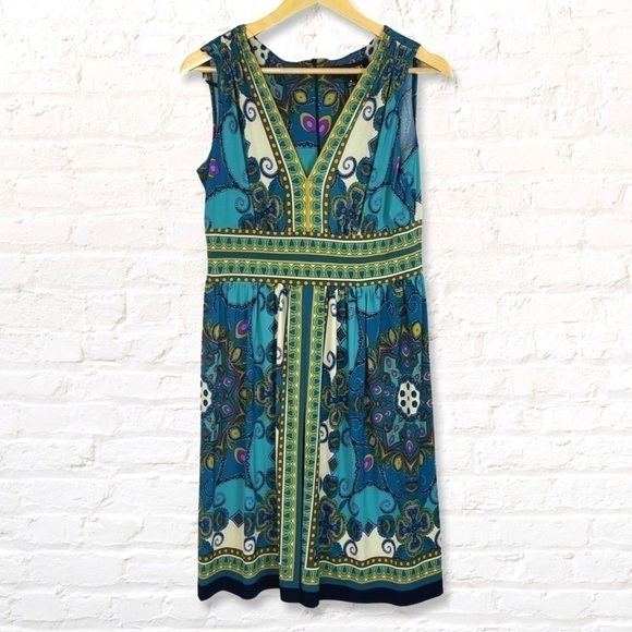 Perceptions New York Paisley V-Neck Sleeveless A-Line Dress Size 8 Stretch - Picture 1 of 10
